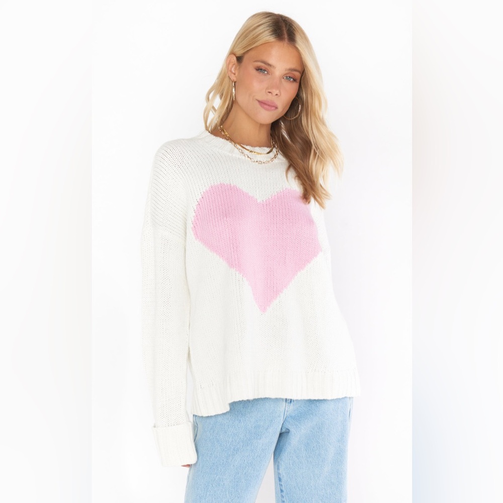 Show me your Mumu sweetheart heart sweater pink and white size large